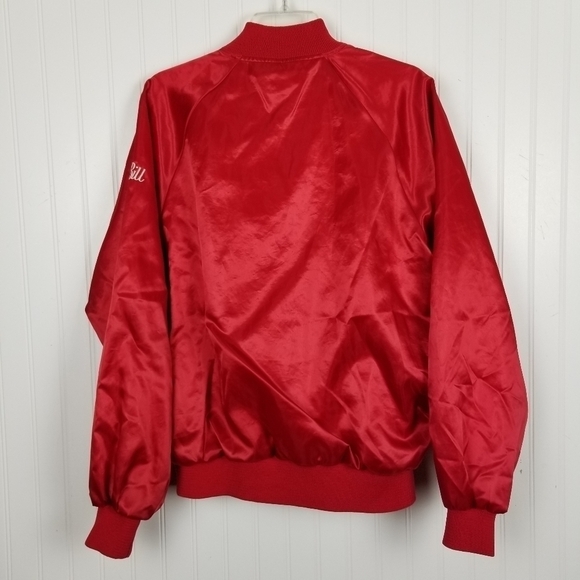 Vintage USA Satin Jacket Bomber GE Factory of The Future Embroidered Snap Red L - Picture 6 of 13